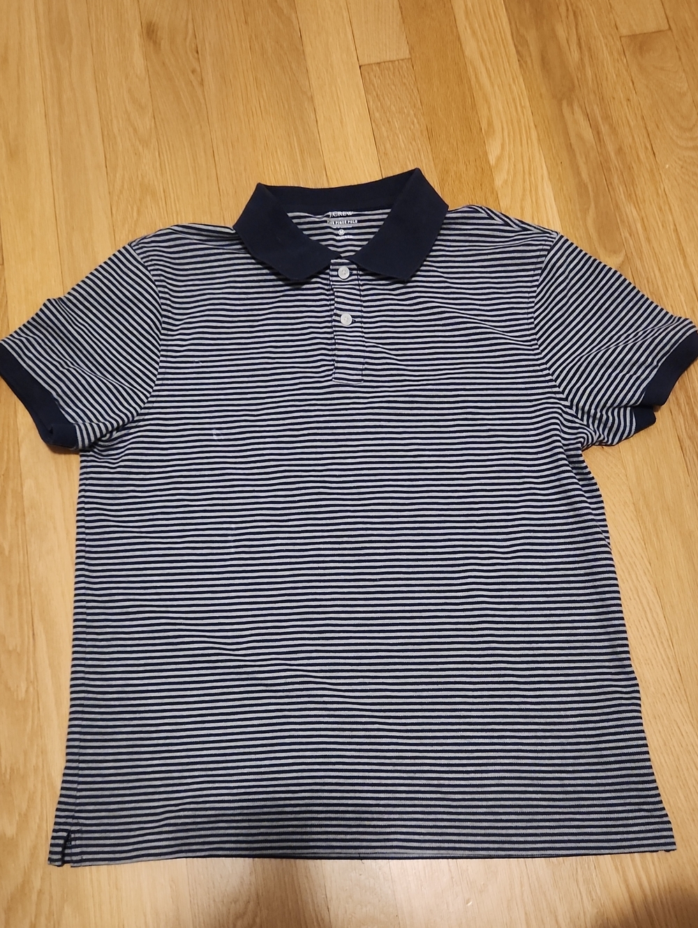 JCrew Factory Men's Navy and White Striped Polo Shirt
